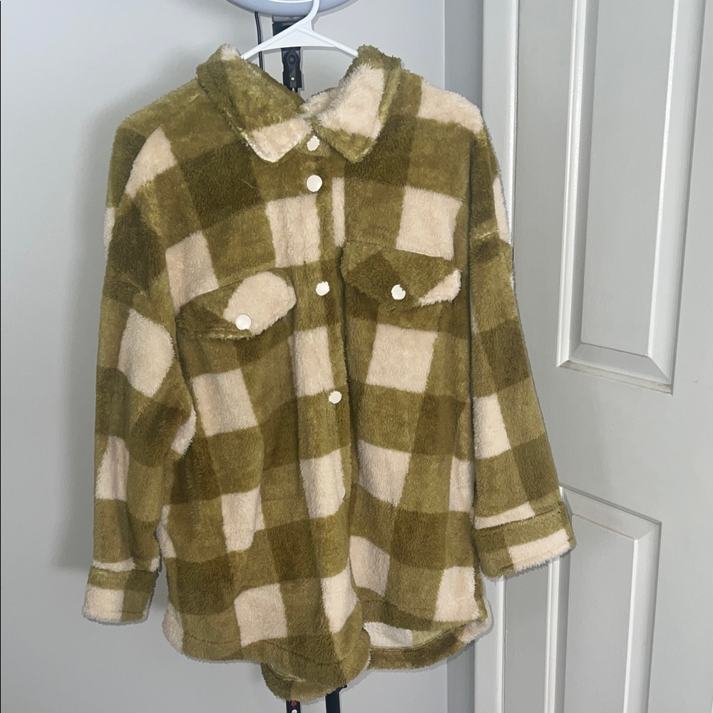 Terra & Sky Kids Checkered Jacket in Olive and Beige